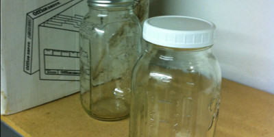 "Sterilized" containers used to hold raw milk.