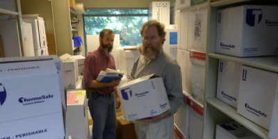 Preparing specimens to send to the lab.