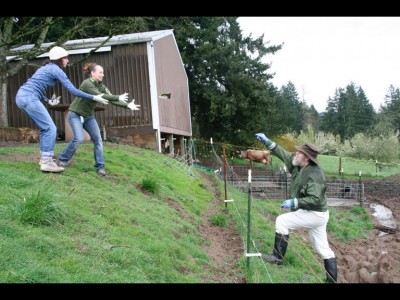 Investigators "lean in" to catch the sample slung by Dr. Keene. Note the ankle-deep "river" of mud, excrement, and urine in the milkcow's pasture captured in the photo just behind Dr. Keene. Pasture samples tested positive with matching strains of E. coli.