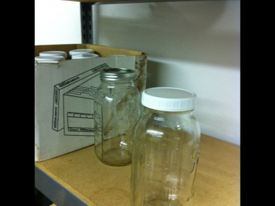 "Sterilized" containers used to hold raw milk sold to herdshare customers.