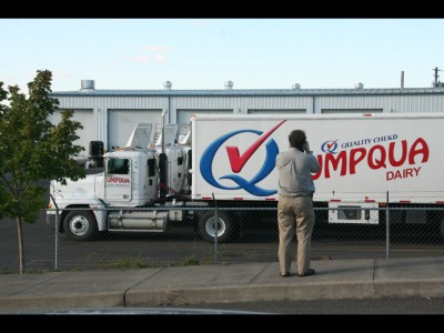 Dr. Keene takes a shot of an Umpqua Dairy truck as the investigation comes to a close.